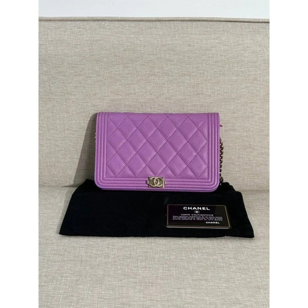 CHANEL Purple Caviar Boy WOC LGHW